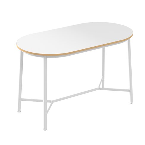 Table haute ovale Klik - l. 150 x pr. 80 cm - plateau stratifié - pieds métal - h. 92 cm - chant décor chêne