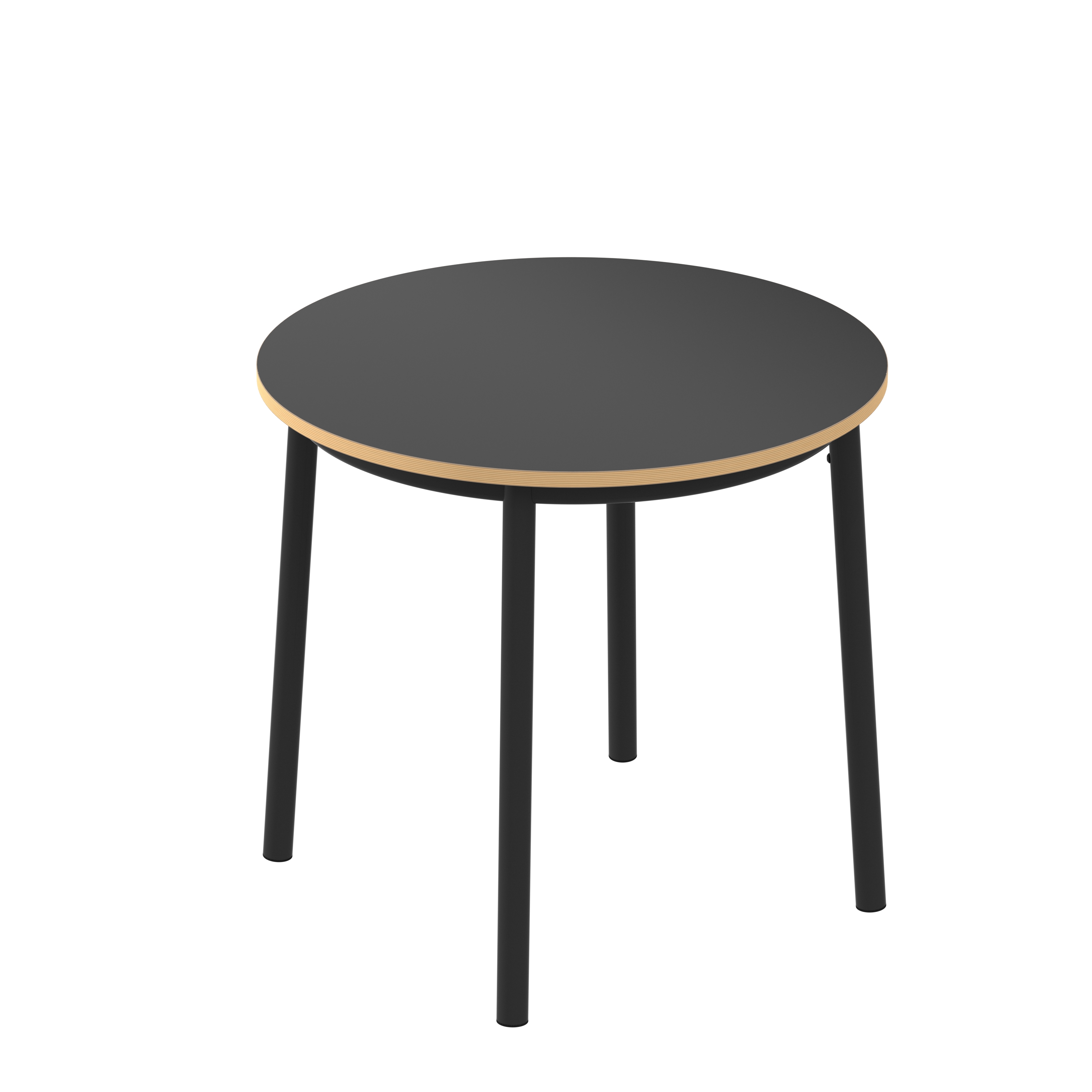 Table ronde Klik - Ø 80 cm - plateau stratifié - pieds métal h. 74 cm - chant décor chêne