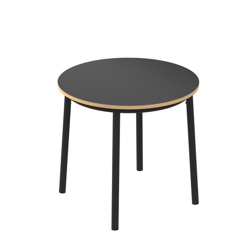 Table ronde Klik - Ø 80 cm - plateau stratifié - pieds métal h. 74 cm - chant décor chêne