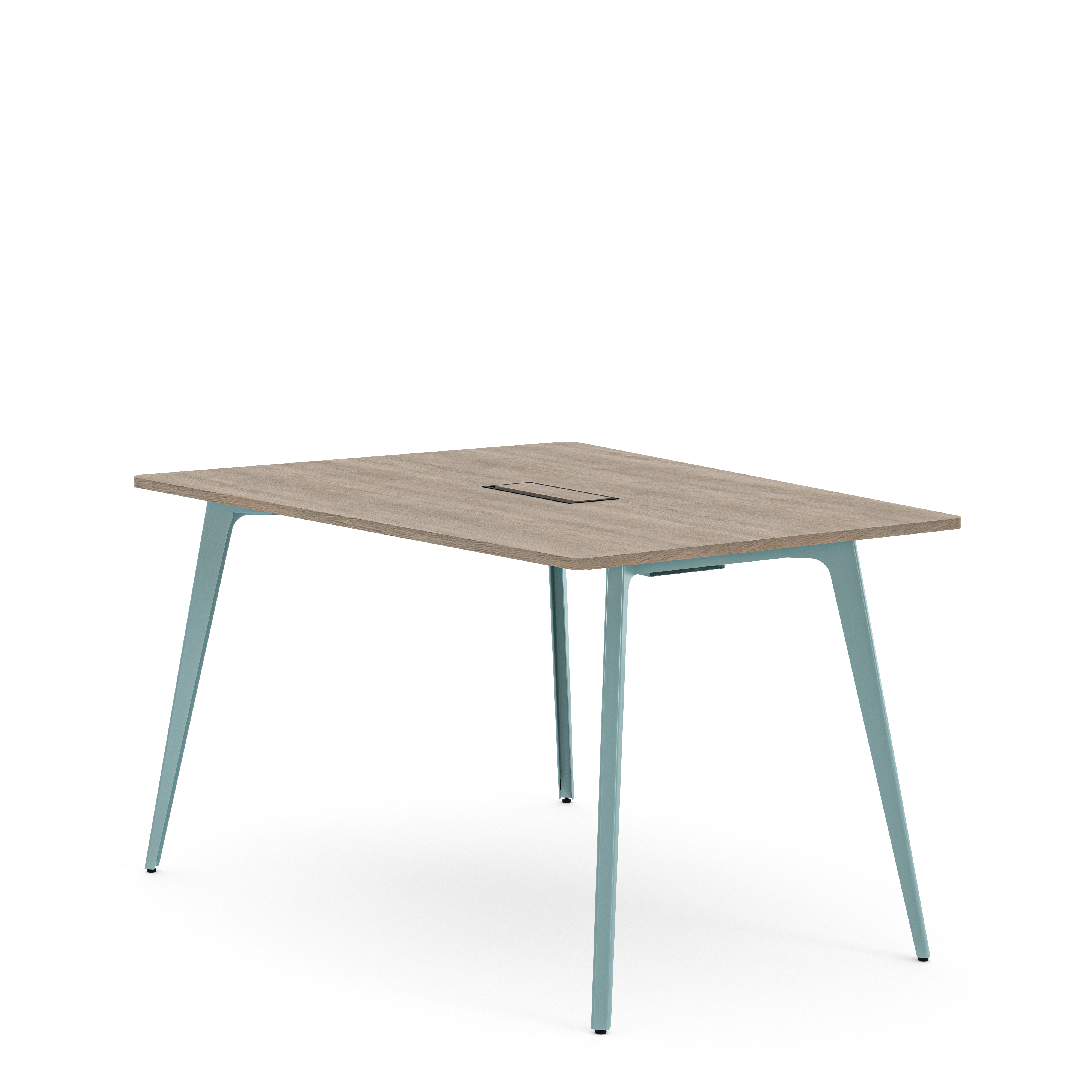 Table haute trapèze 4/6 places Lares Media II - l. 140 x h. 105 x pr. 180 cm - avec top access et goulotte