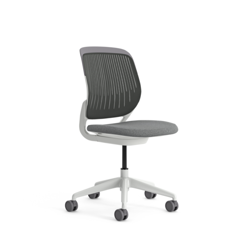 Chaise pivotante Cobi - structure et piétement blanc - tissu et résille - piétement sur roulettes