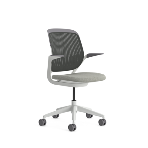 Fauteuil pivotant Cobi - structure et piétement blanc - tissu et résille - piétement sur roulettes