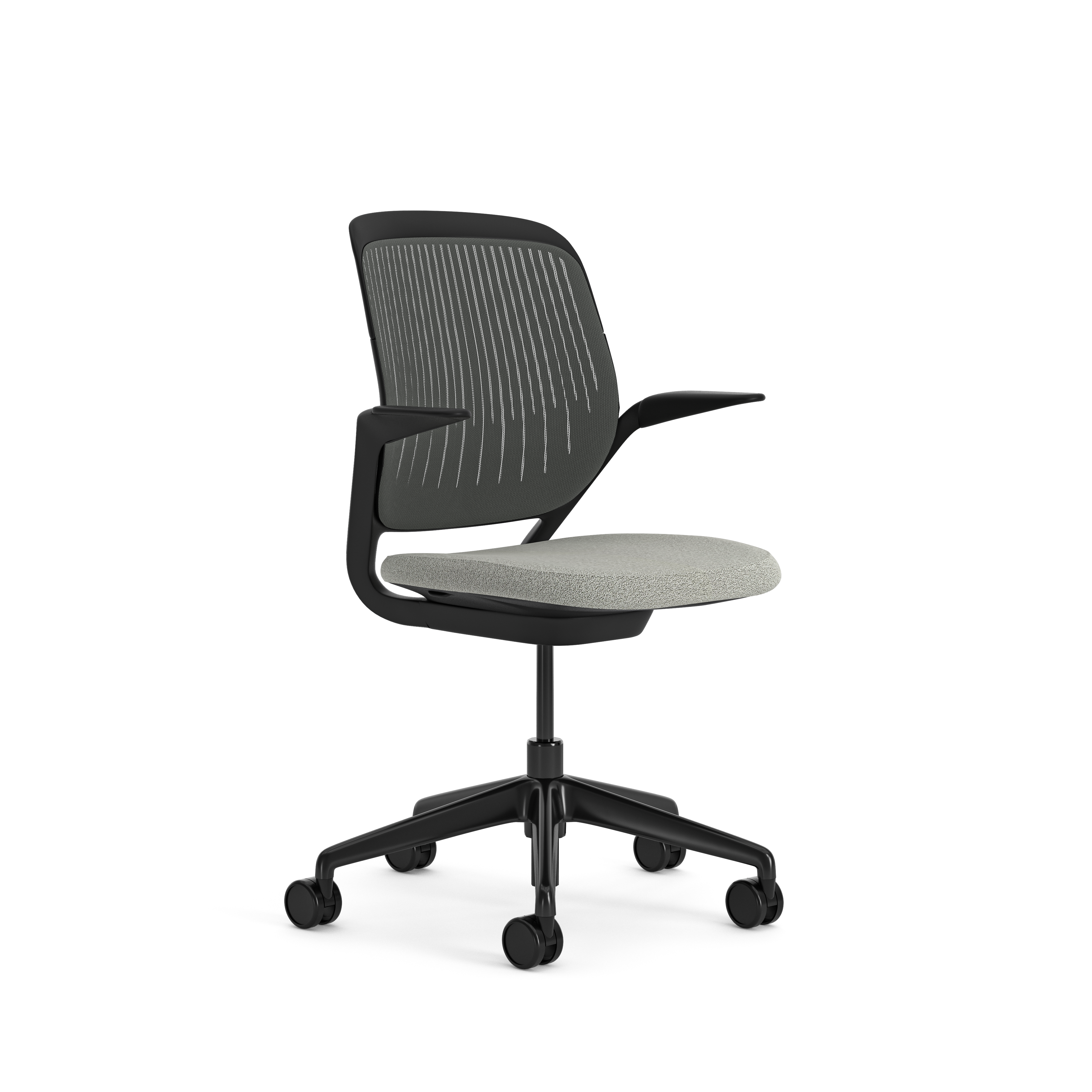 Fauteuil pivotant Cobi - structure et piétement noir - tissu et résille - piétement sur roulettes