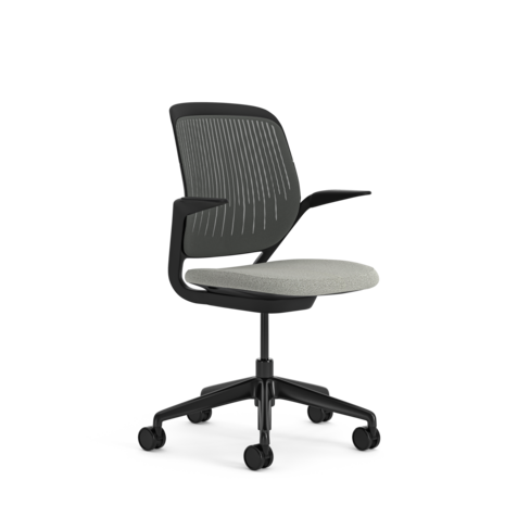 Fauteuil pivotant Cobi - structure et piétement noir - tissu et résille - piétement sur roulettes