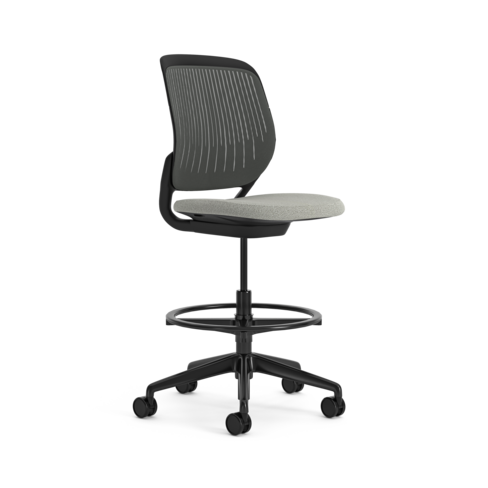 Chaise haute pivotante Cobi - structure et piétement noir - tissu et résille - piétement sur roulettes