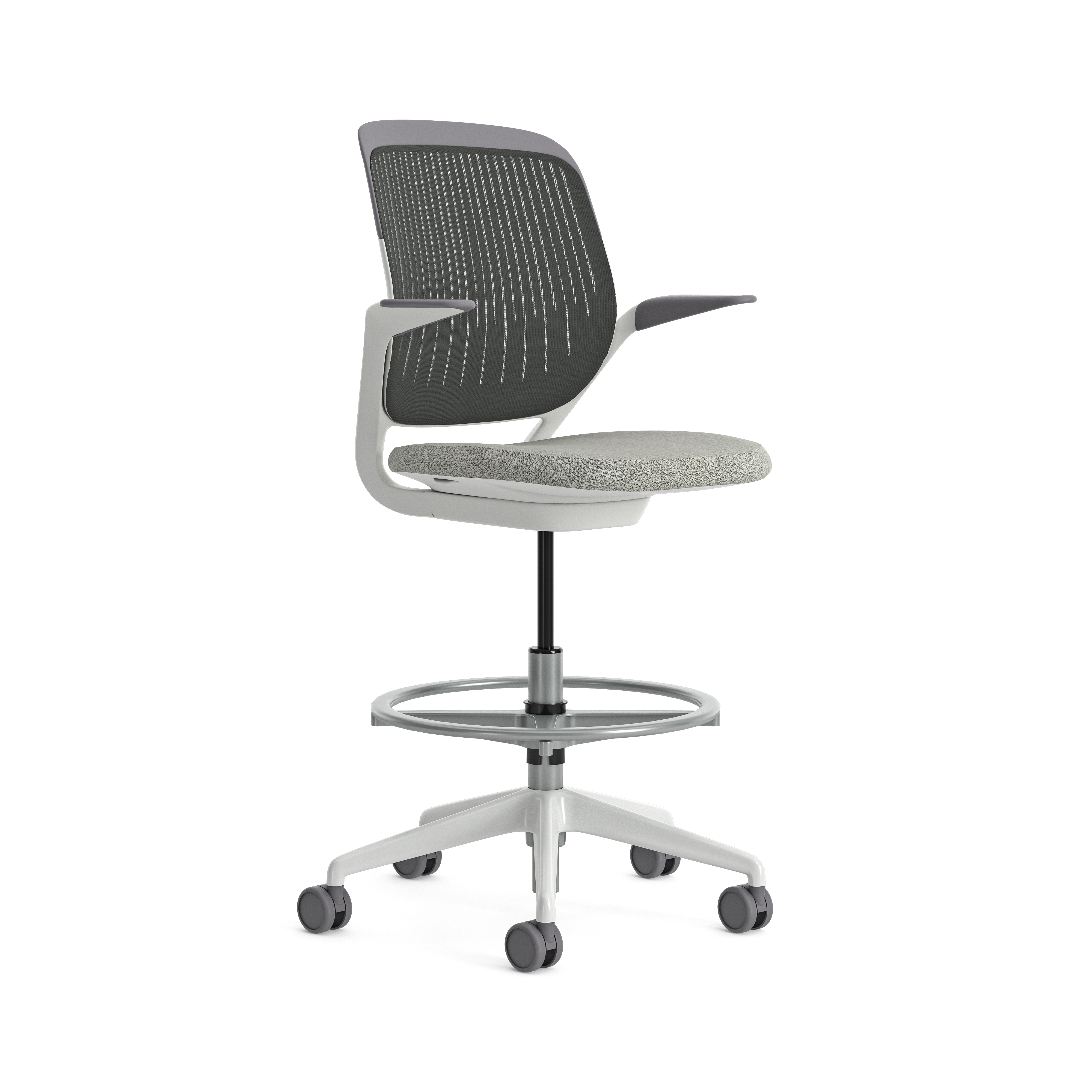Fauteuil haut pivotant Cobi - structure et piétement blanc - tissu et résille - piétement sur roulettes