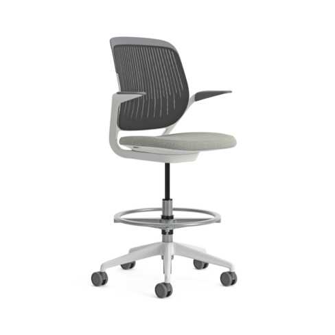 Fauteuil haut pivotant Cobi - structure et piétement blanc - tissu et résille - piétement sur roulettes