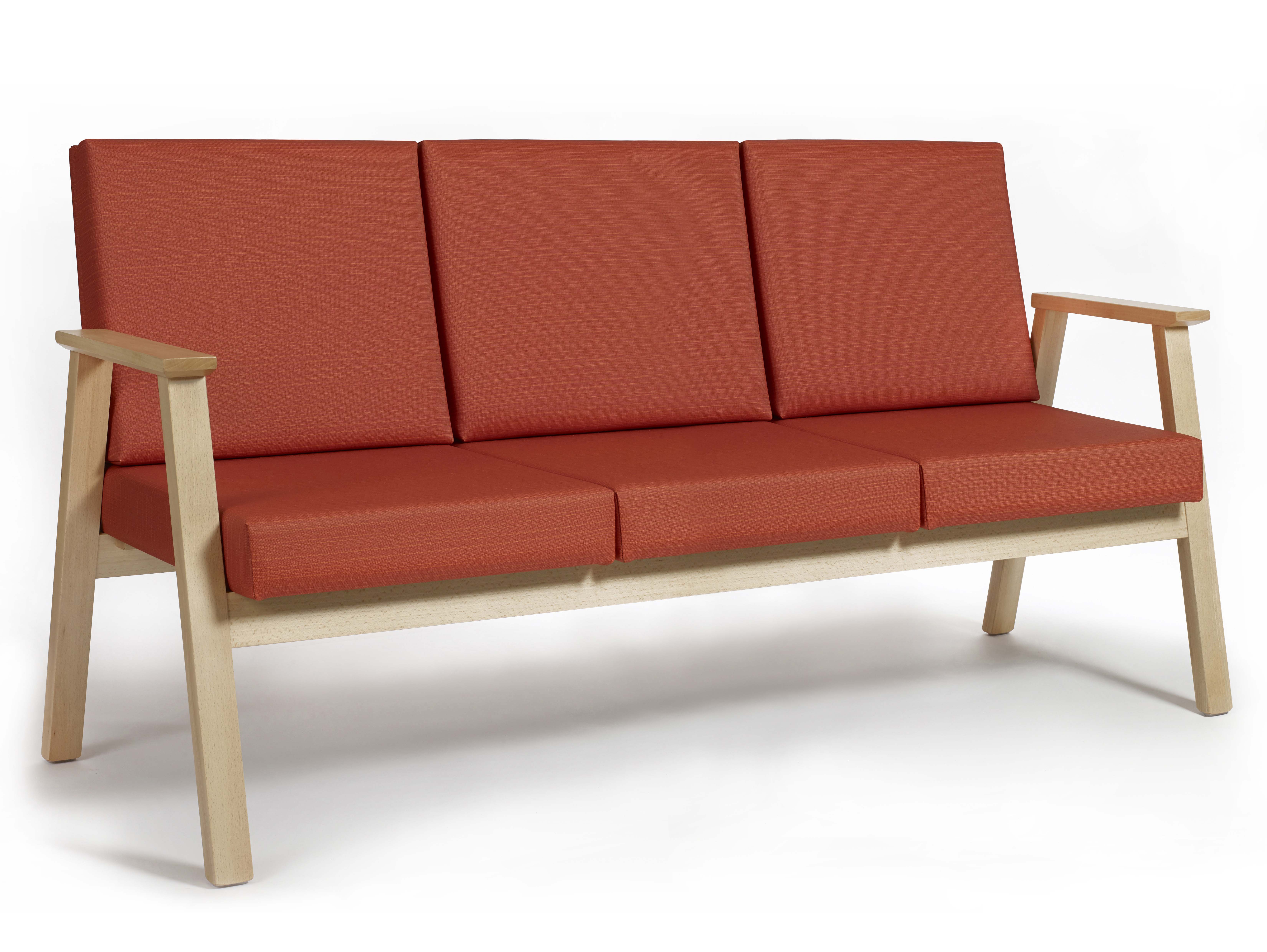 Banquette 3 places avec accoudoirs Cadeo - structure hêtre - textile enduit