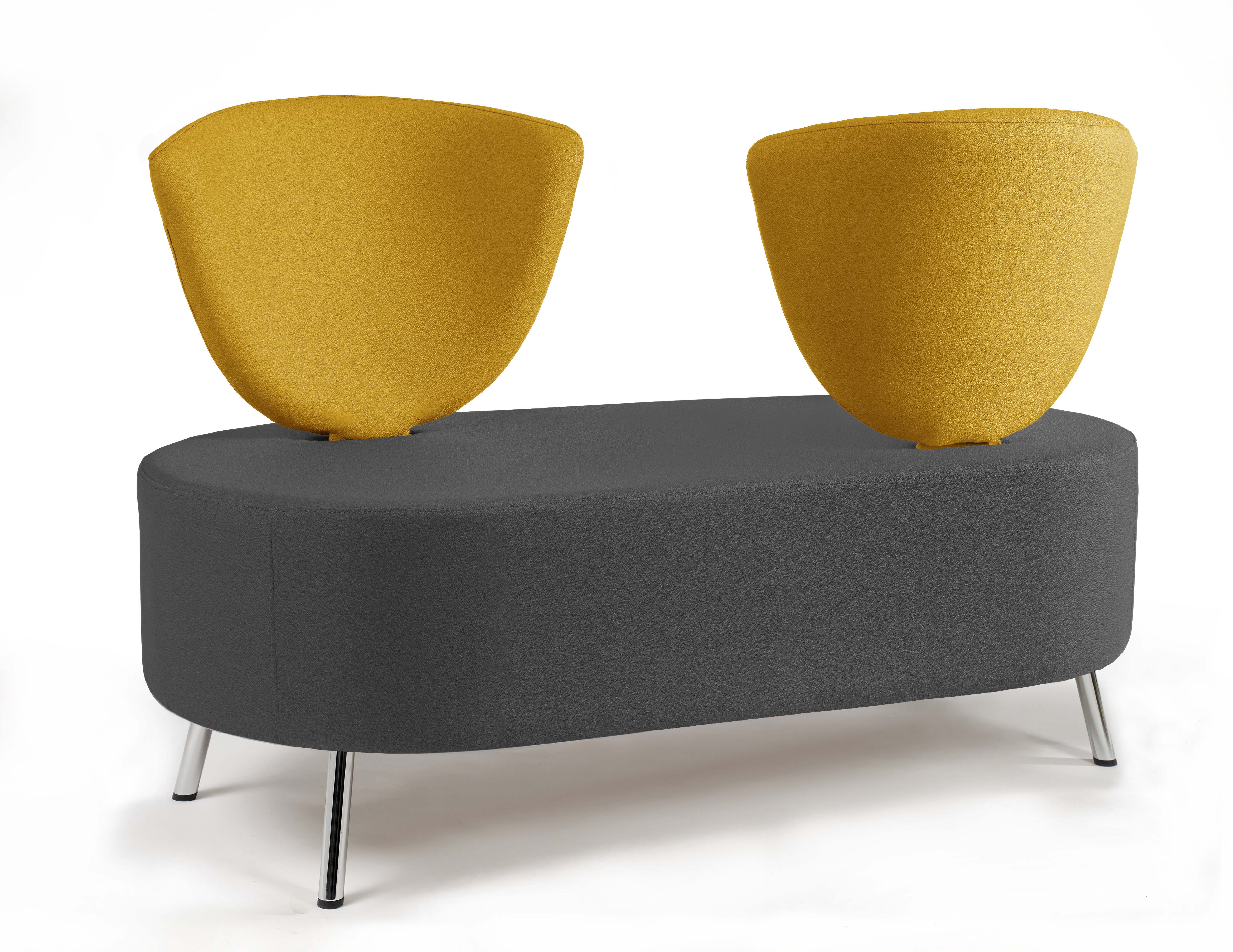 Banquette 2 places Bulle - dossier inversé - pieds chromés - assise et dossier bicolores - tissu
