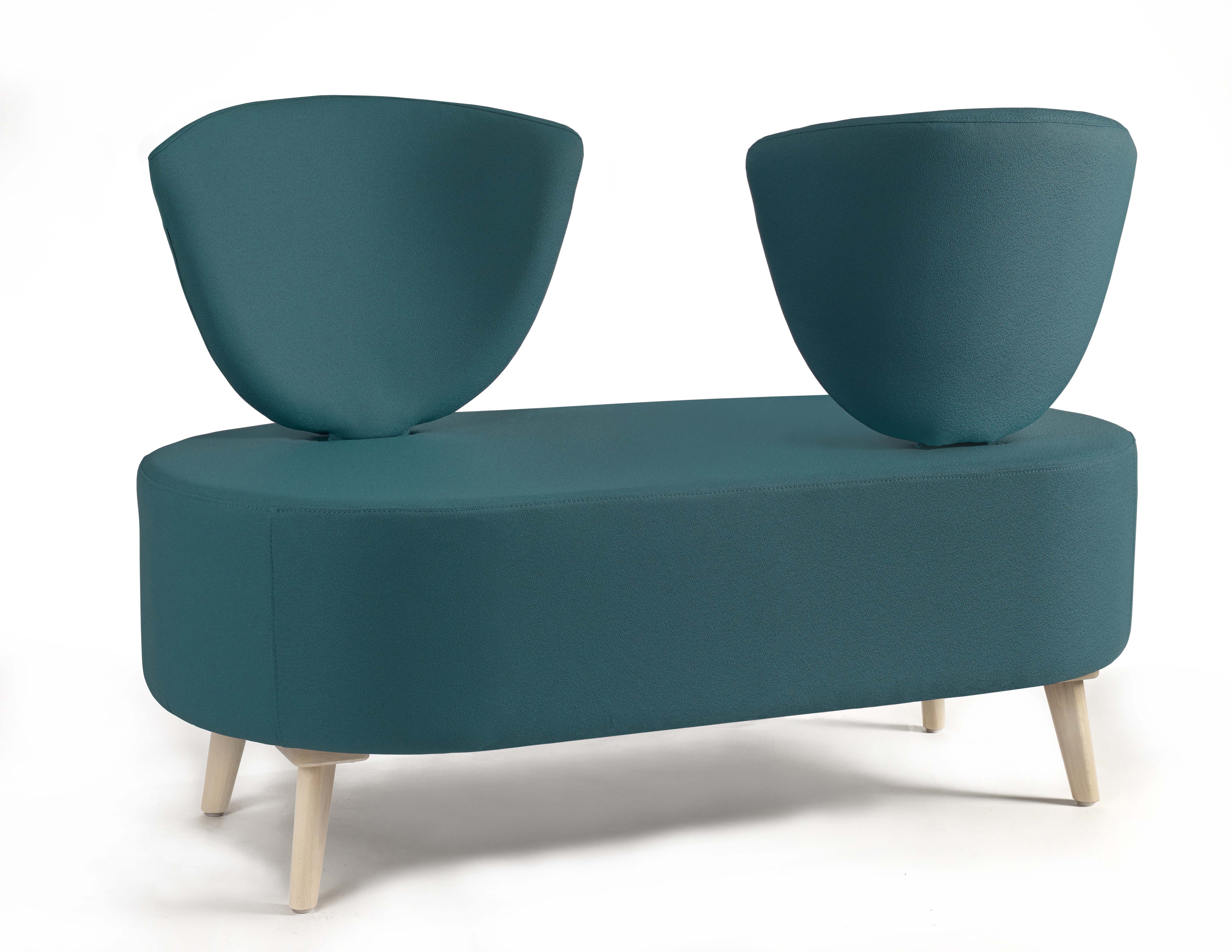 Banquette 2 places Bulle - dossier inversé - pieds hêtre - unicolore - tissu