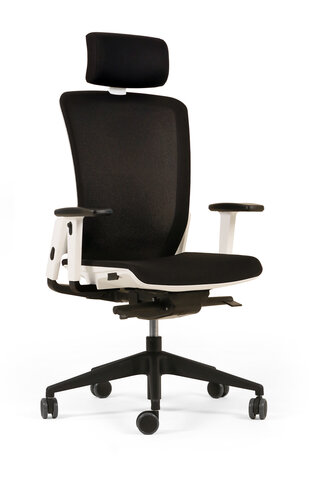 Fauteuil de bureau F6 - assise et dossier résille Rythm - piétement époxy - avec appui-tête