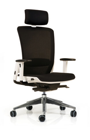 Fauteuil de bureau F6 - assise et dossier résille Rythm - piétement aluminium poli - avec appui-tête