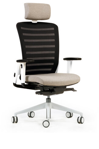 Fauteuil de bureau F8 - assise tissu et dossier résille Stripes 2 - piétement époxy - avec appui-tête