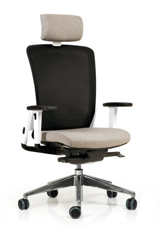 Fauteuil de bureau F8 - assise tissu et dossier résille Rythm - piétement aluminium poli - avec appui-tête