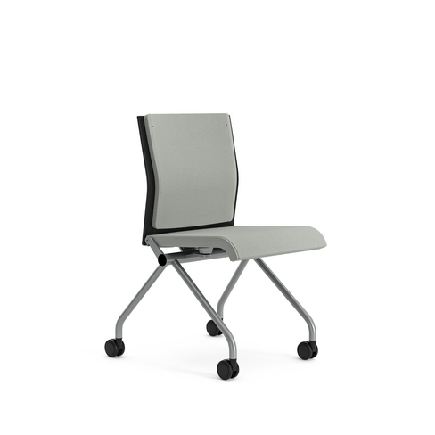 Chaise pliante Please - assise et dossier tissu - piétement sur roulettes