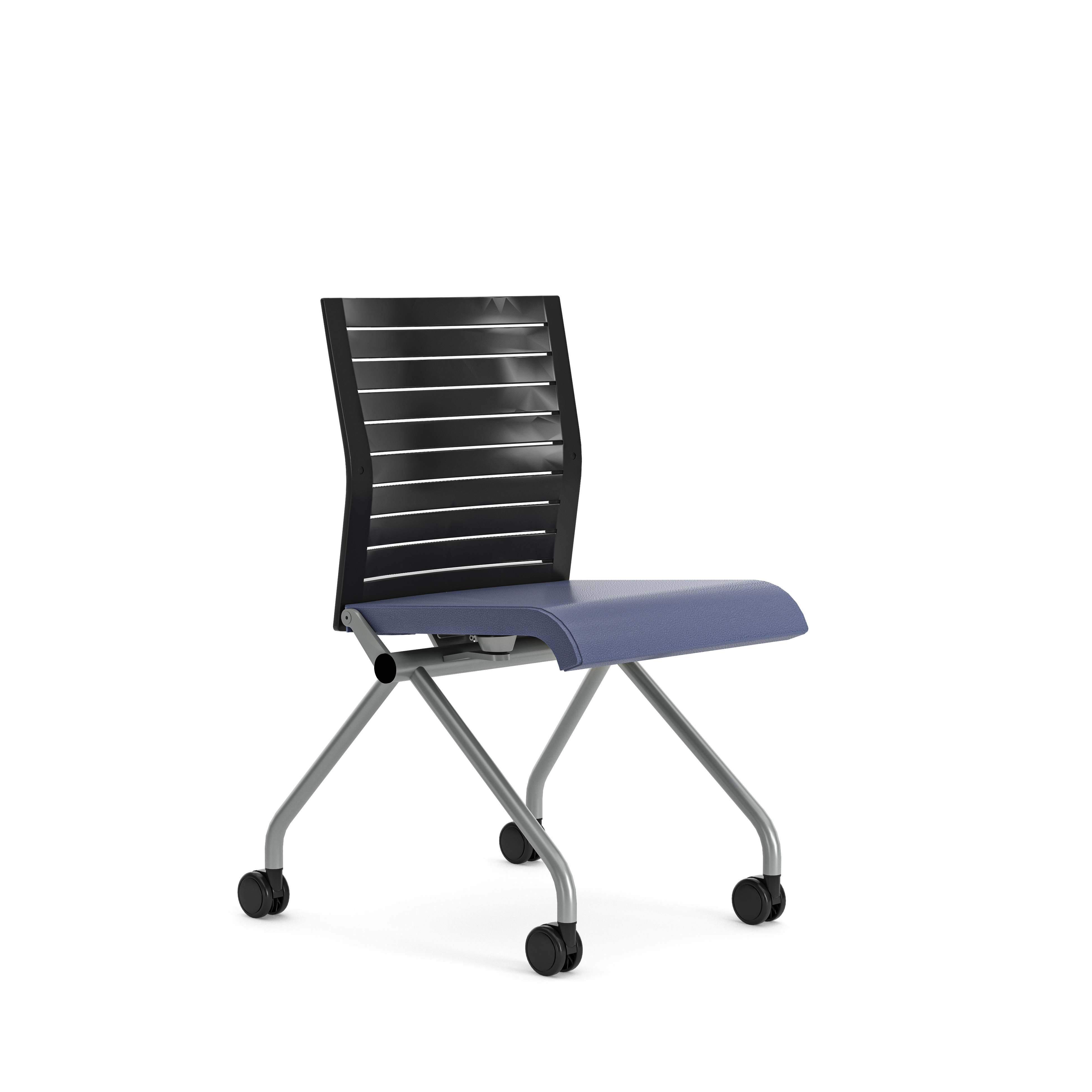 Chaise pliante Please - assise textile enduit - dossier polypropylène - piétement sur roulettes