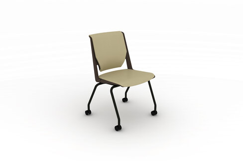 Chaise 4 pieds Véry - cuir - piétement époxy sur roulettes