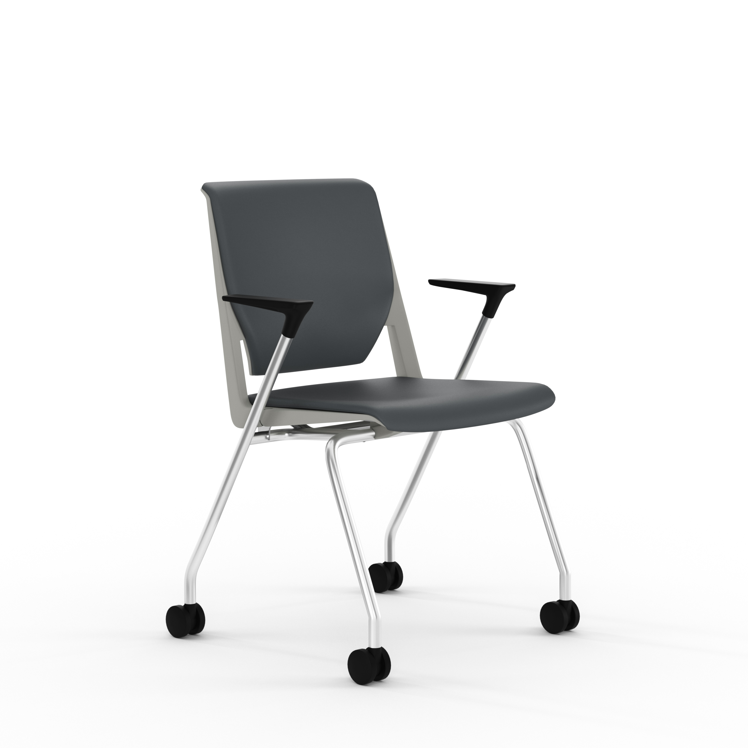 Fauteuil 4 pieds Véry - textile enduit - piétement chrome sur roulettes