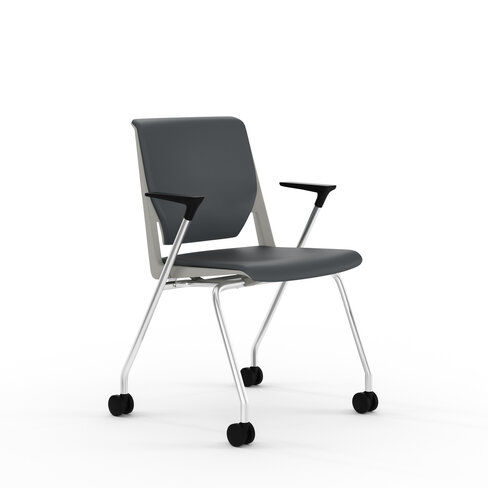 Fauteuil 4 pieds Véry - textile enduit - piétement chrome sur roulettes