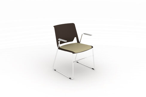 Fauteuil traineau Véry - assise cuir - dossier polypropylène - piétement chrome