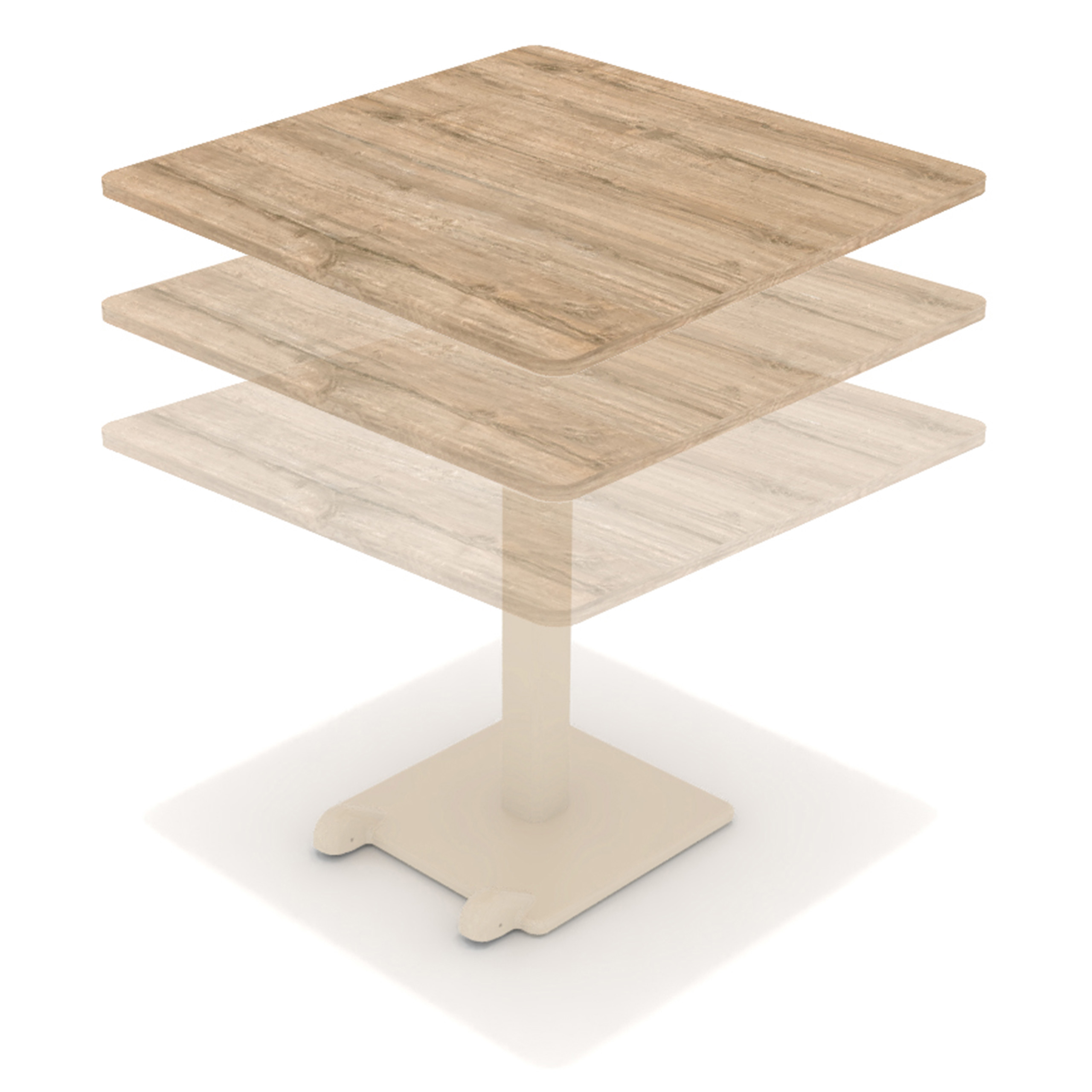 Table Ziiit - 80 x 80 cm - plateau stratifié antibactérien chant ABS - piétement central acier fonte hauteur réglable