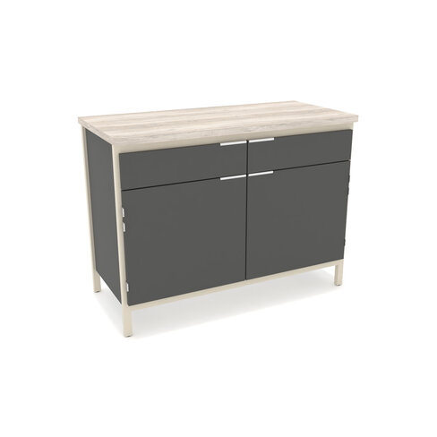 Buffet 2 portes 2 tiroirs Beyla - l 123 x h 92 x pr 55 cm - hêtre massif - plateau stratifié antibactérien chant ABS