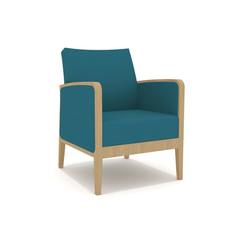 Fauteuil Aubain accotoirs bois - assise et dossier tissu enduit - structure hêtre massif
