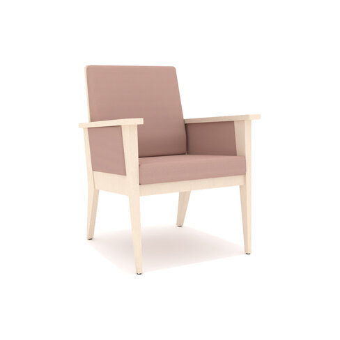 Fauteuil EM - assise et dossier tissu enduit - accotoirs rembourrés - structure hêtre massif