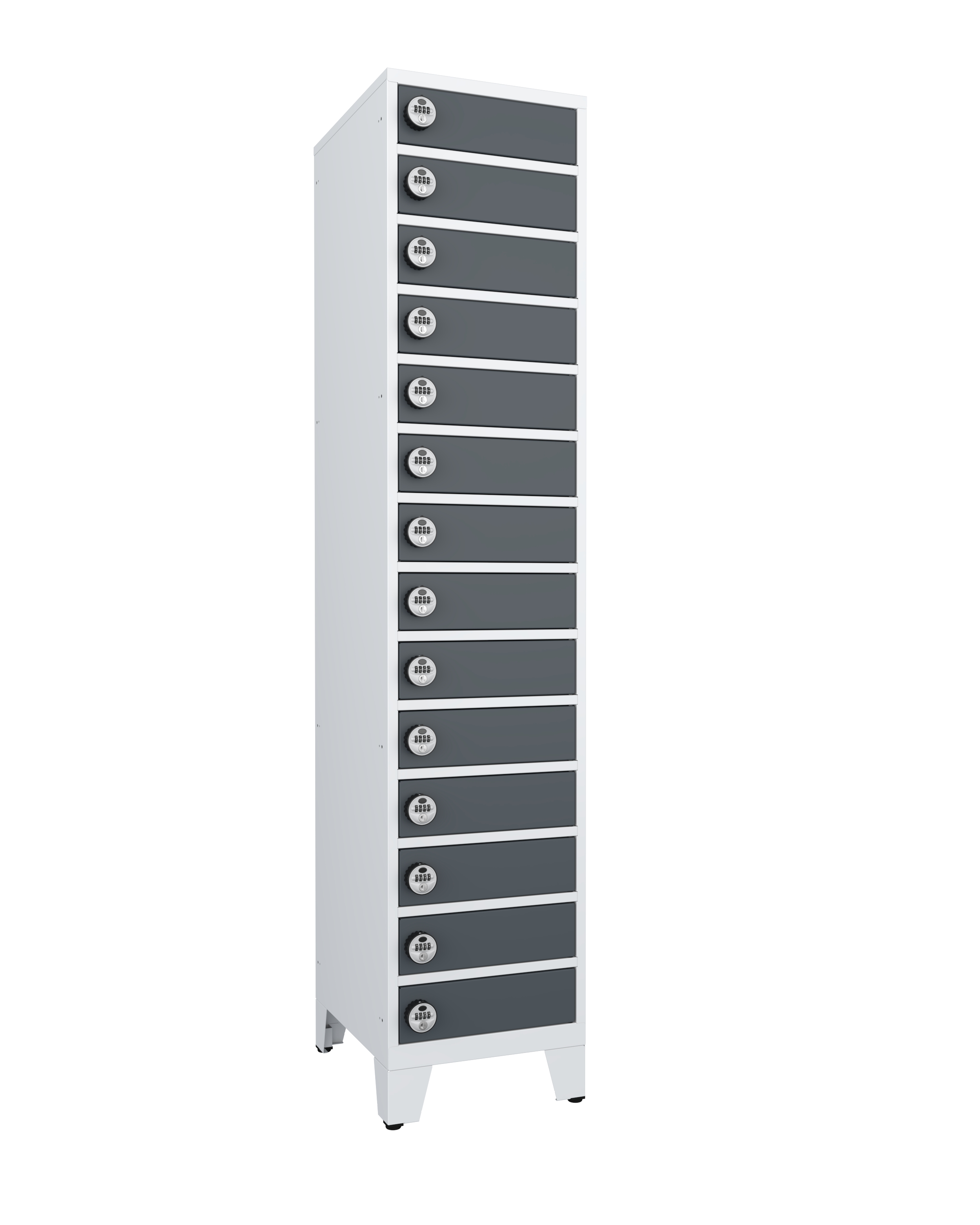 Vestiaire 1 colonne 14 casiers - l. 39,6 x p. 49,6 cm - avec piètement - serrure ronde à code 4 chiffres