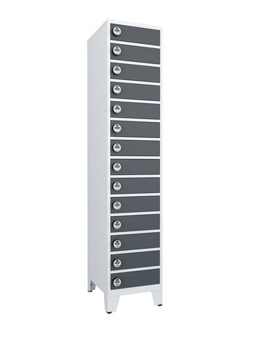 Vestiaire 1 colonne 14 casiers - l. 39,6 x p. 49,6 cm - avec piètement - serrure ronde à code 4 chiffres