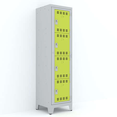 Vestiaire visitable 1 colonne 4 casiers galvanisé h. 45 cm - sur pieds - serrure ou moraillon