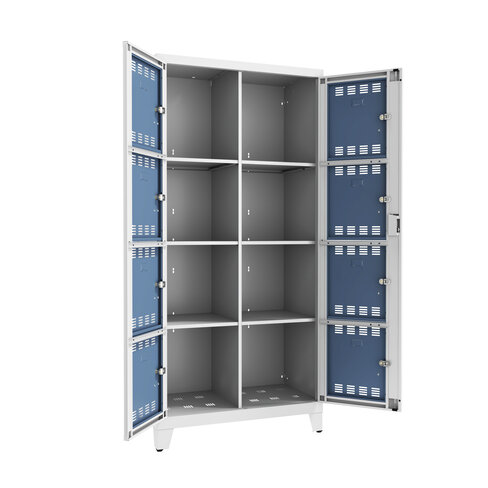 Vestiaire visitable 2 colonnes 4 casiers h.45 cm moraillon porte cadenas - corps gris perle - Délai court