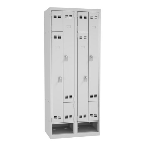 Vestiaire gain de place portes en L - 2 colonnes - avec niche à chaussure - serrure à clé ou moraillon