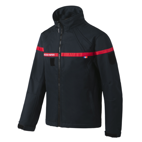 Blouson softshell marine RT - bande rouge broderie blanche SAPEURS-POMPIERS
