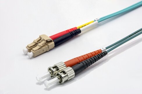 Jarretière optique multimode duplex OM3 50/125- EKIVALAN - LC UPC/ST UPC - aqua - 0,5 m