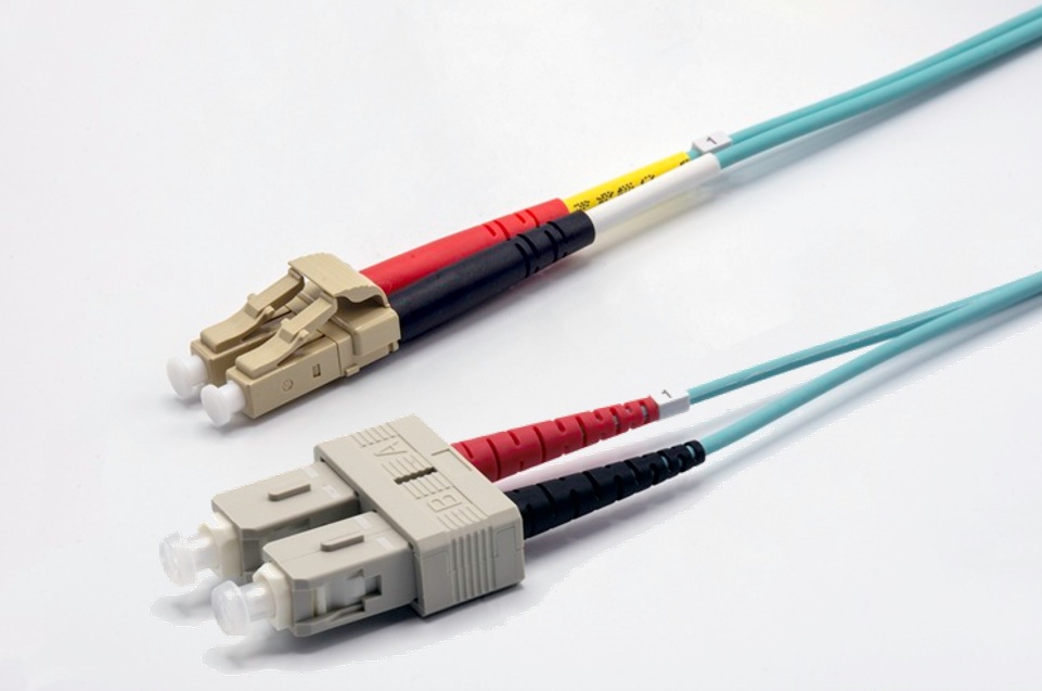 Jarretière optique multimode duplex OM3 50/125 - EKIVALAN - SC-UPC/LC-UPC - aqua - 5 m