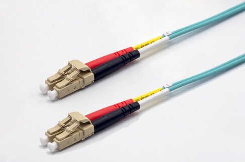 Jarretière optique multimode duplex OM3 50/125 - EKIVALAN - LC UPC/LC UPC - aqua - 1 m