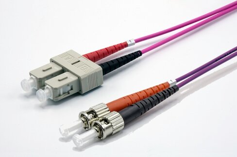 Jarretière optique multimode duplex OM4 50/125- EKIVALAN - ST-UPC/SC-UPC - violet - 10 m