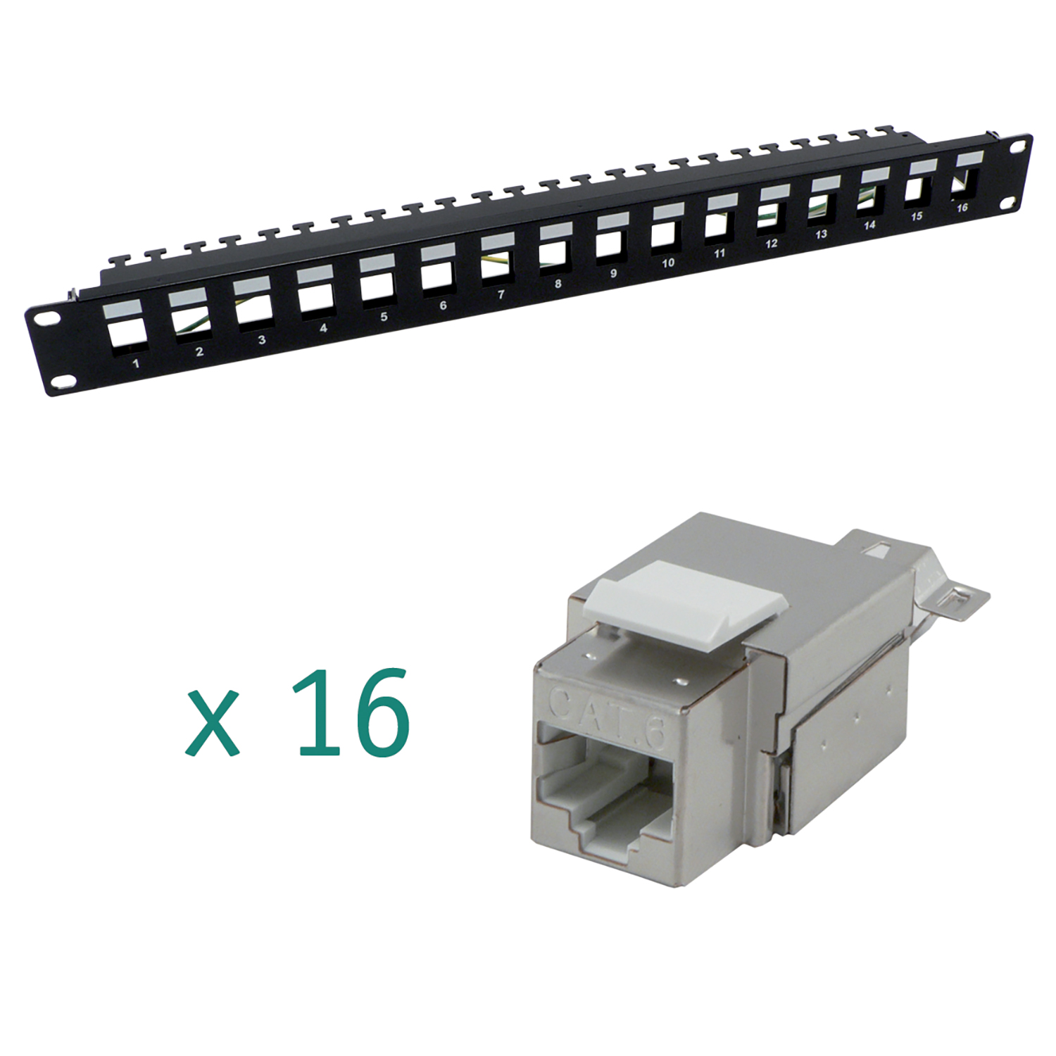 Panneau de brassage - MCL - 19'' 16 ports - équipé - cat 6 - non blindé - 1U - noir