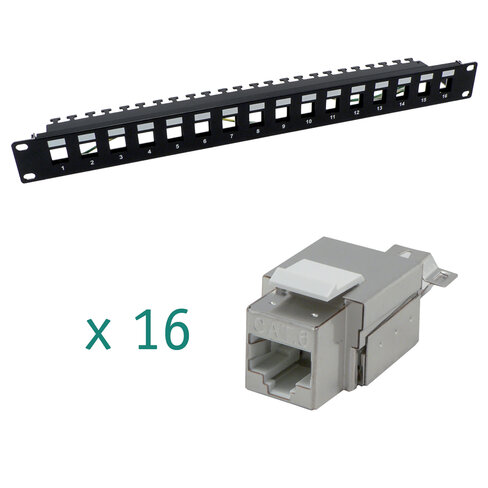 Panneau de brassage - MCL - 19'' 16 ports - équipé - cat 6 - non blindé - 1U - noir