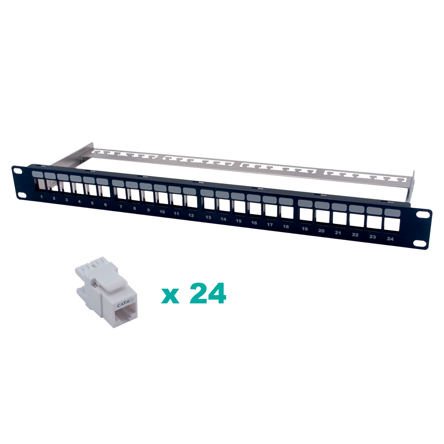 Panneau de brassage - MCL - 19'' 24 ports - équipé - cat 6 - non blindé - 1U - noir