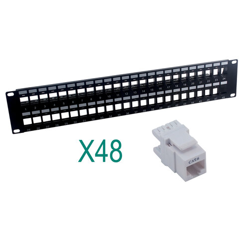 Panneau de brassage - MCL - 19'' 48 ports - équipé - cat 6 - non blindé - 1U - noir