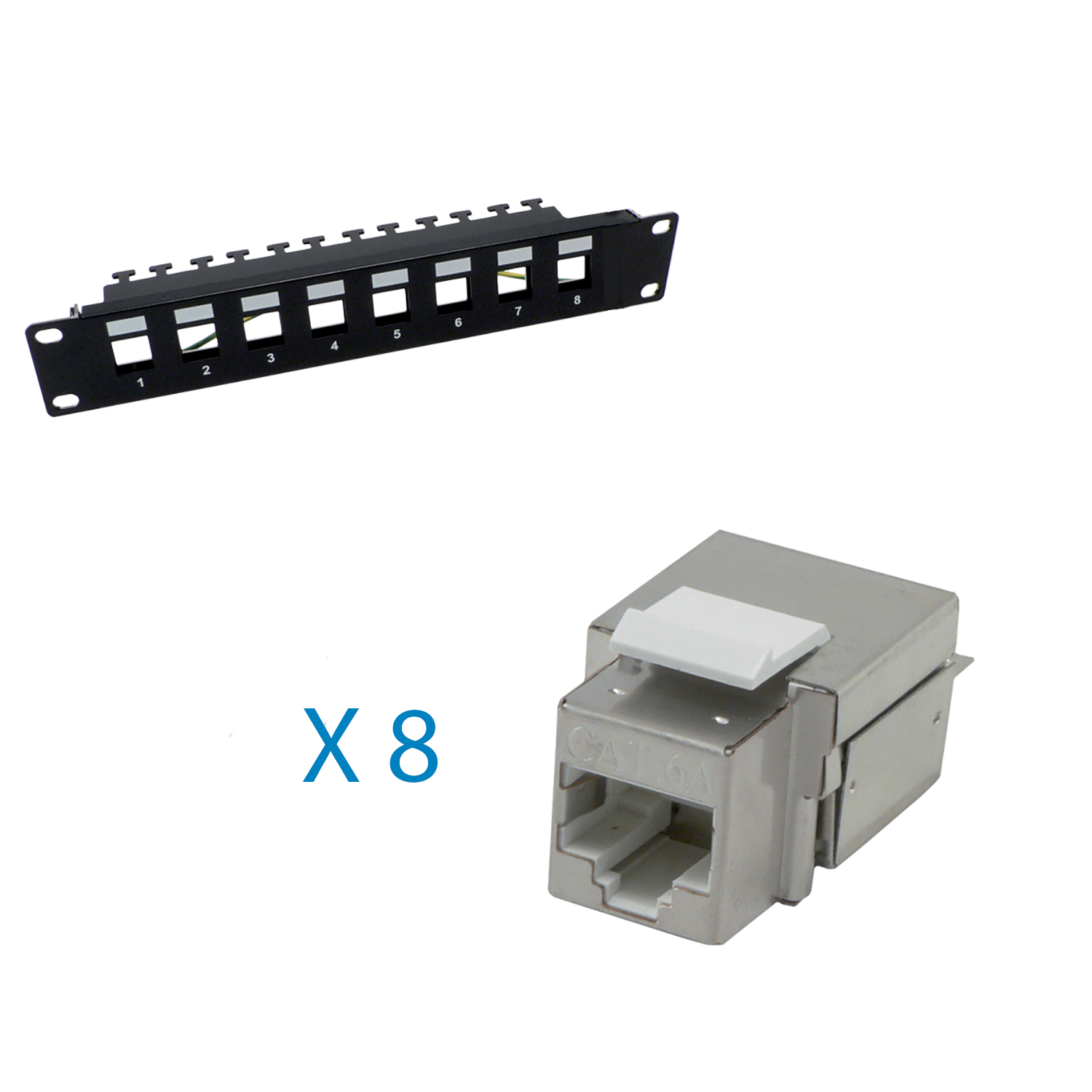 Panneau de brassage - MCL - 19'' 8 ports - équipé - cat 6a - blindé - 1U - noir