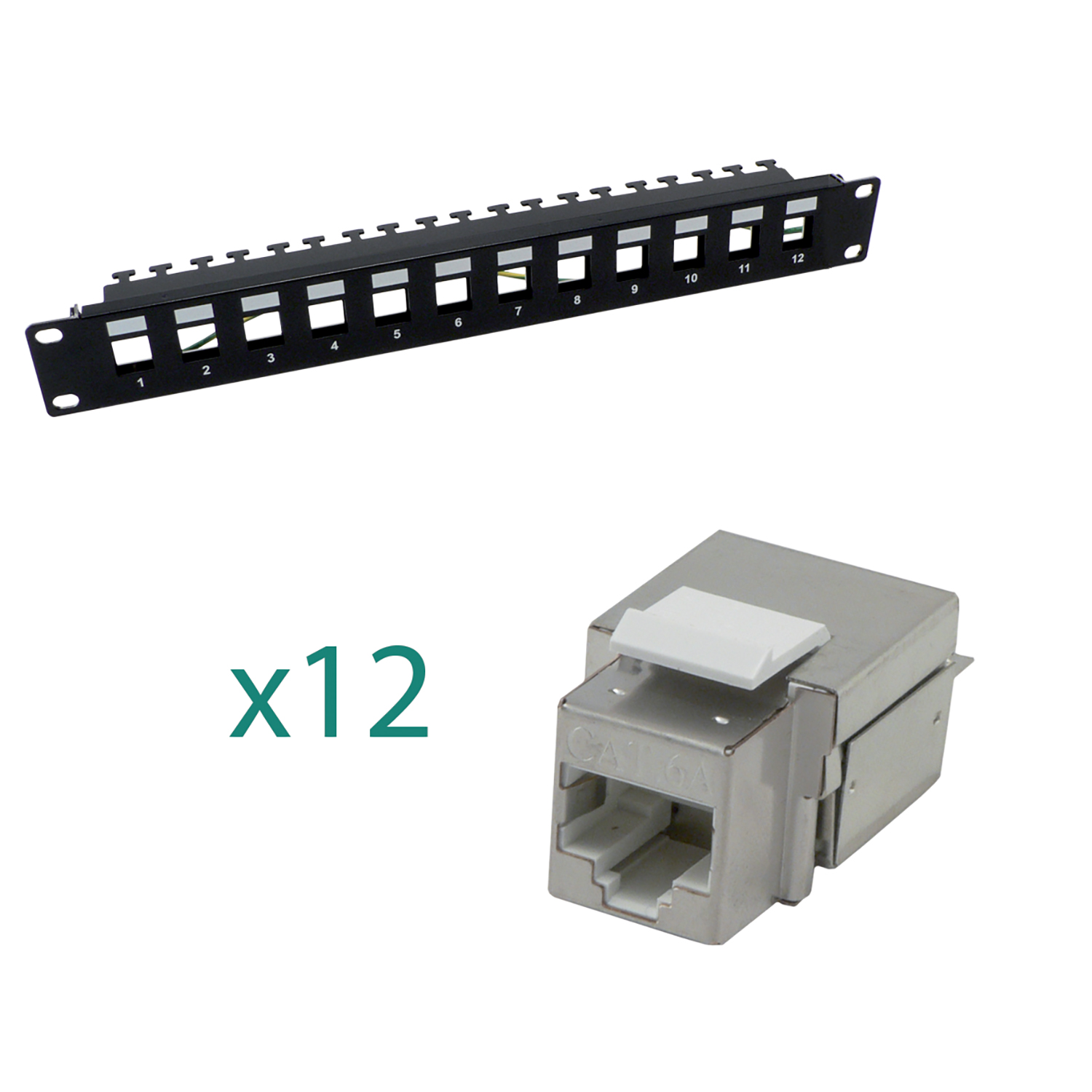 Panneau de brassage - MCL - 19'' 12 ports - équipé - cat 6a - blindé - 1U - noir