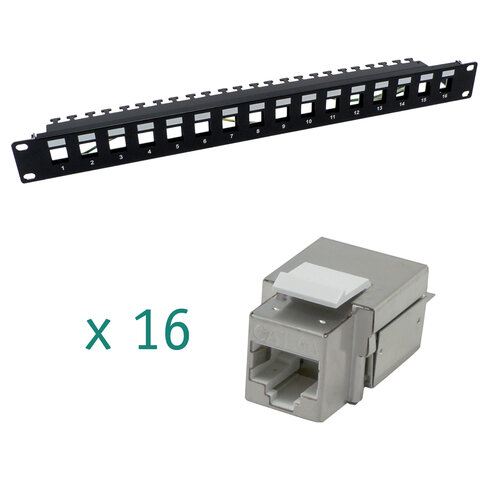 Panneau de brassage - MCL - 19'' 16 ports - équipé - cat 6a - blindé - 1U - noir