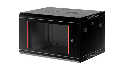 Coffret réseau mural fixe 19'' - 9U - EXERTIS - pr. 600 mm - AV verre flancs amo - livré monté - noir