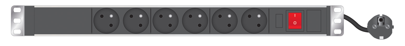 Multiprise rackable 19'' 6 prises - EXERTIS - avec interrupteur et voyant