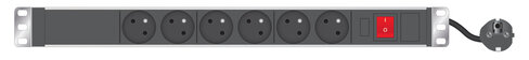 Multiprise rackable 19'' 6 prises - EXERTIS - avec interrupteur et voyant