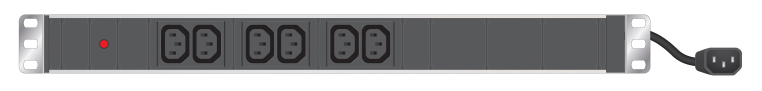 Multiprise rackable 19'' 6 prises C13 - EXERTIS - cordon C14 avec voyant