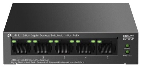 Commutateur de bureau non administrable - TP Link - 5 Ports Gbps 10/100/1000 Mbps avec 4 Ports - PoE+